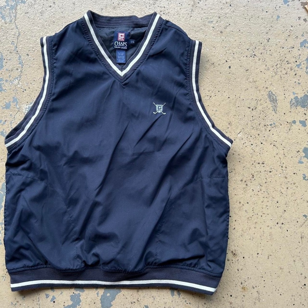 2000s Polo Ralph Lauren Golf navy blue vest with white trim, size L